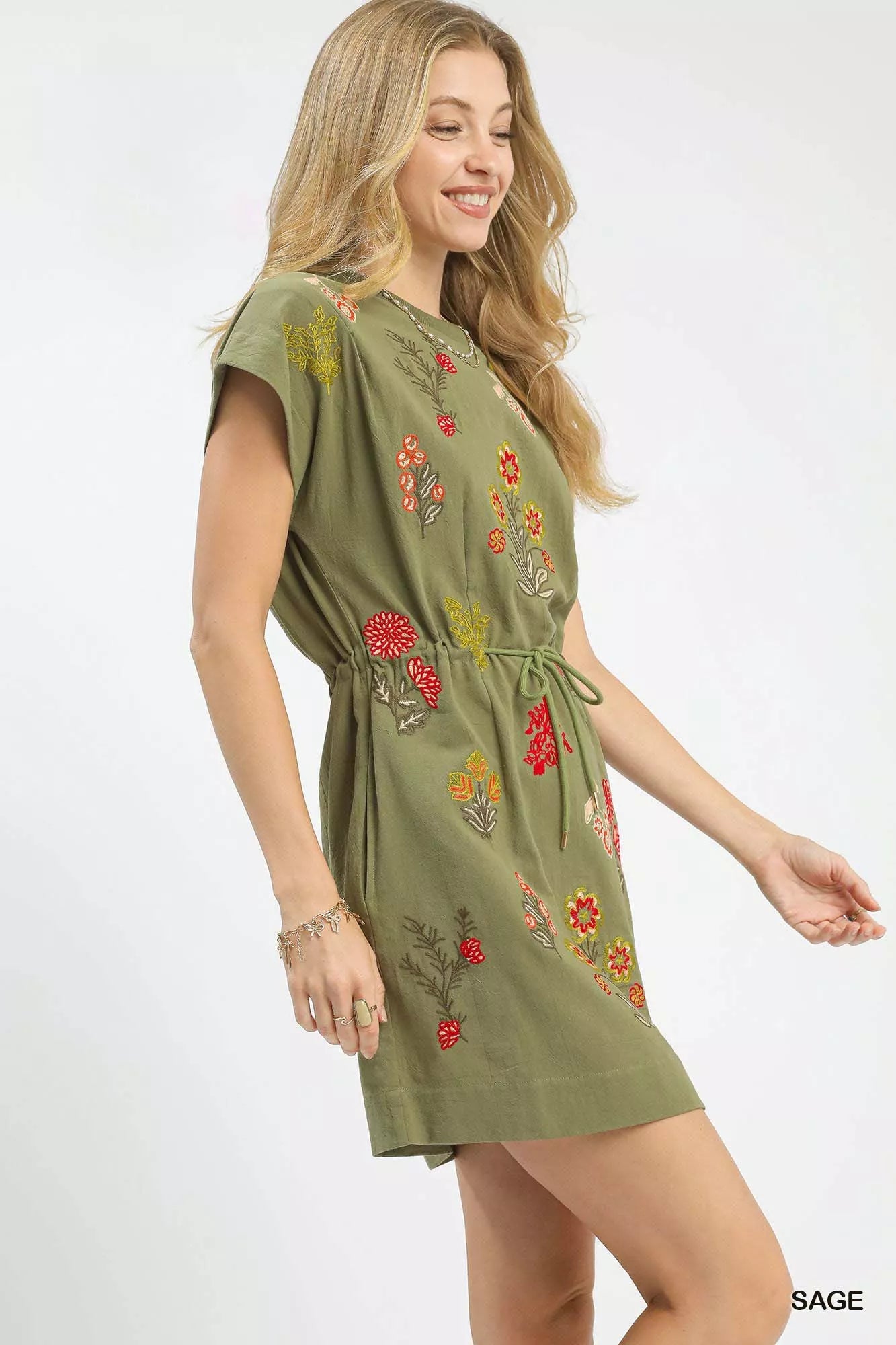 Umgee Embroidered Floral Mini Dress with Waist Tie 804a8efd-764f-4e2b-921f-e40fbde0df51-Max-Origin