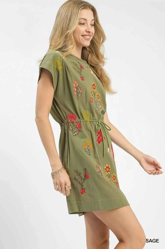Embroidered Floral Mini Dress with Waist Tie 804a8efd-764f-4e2b-921f-e40fbde0df51-Max-Origin