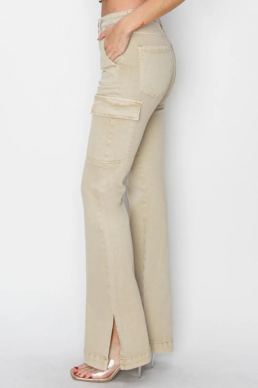 Full Size High Rise Side Slit Cargo Bootcut Jeans 804b817a-1251-4fe0-9959-b281e8cba7dd-Max