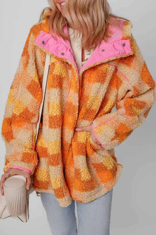 Orange Checkered Sherpa Hooded Jacket 804c7e25a983f3e1