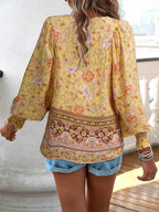 Floral Print Tie Neck Bohemian Blouse 8054805b-a421-437b-8dbc-cad689b82948-Max-Origin