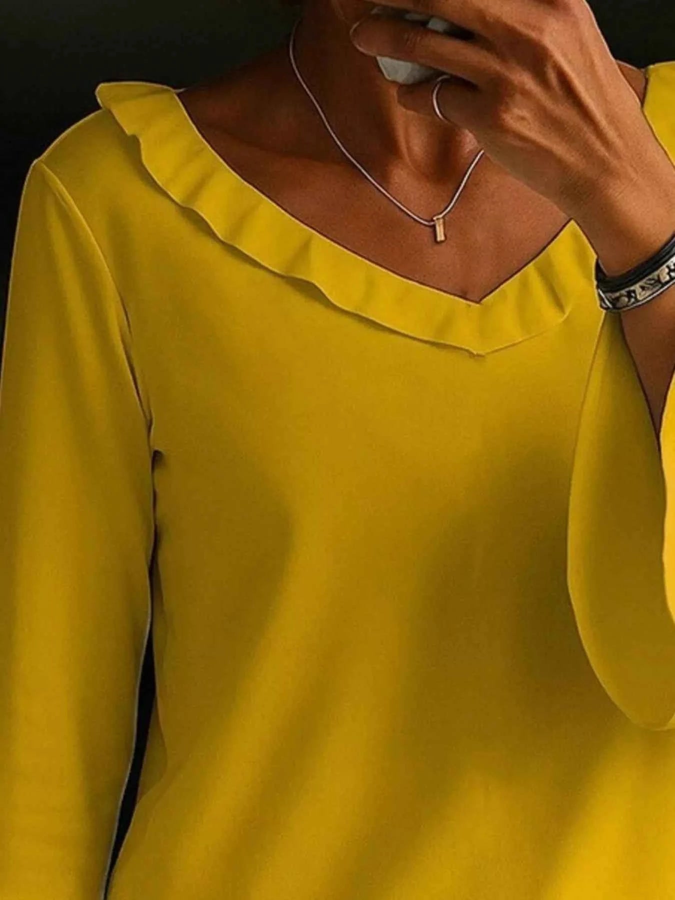 Full Size Ruffled V-Neck Long Sleeve Blouse Plus Size 8059e98c-2c9d-46e3-a42c-cd830a66a174-Max-Origin