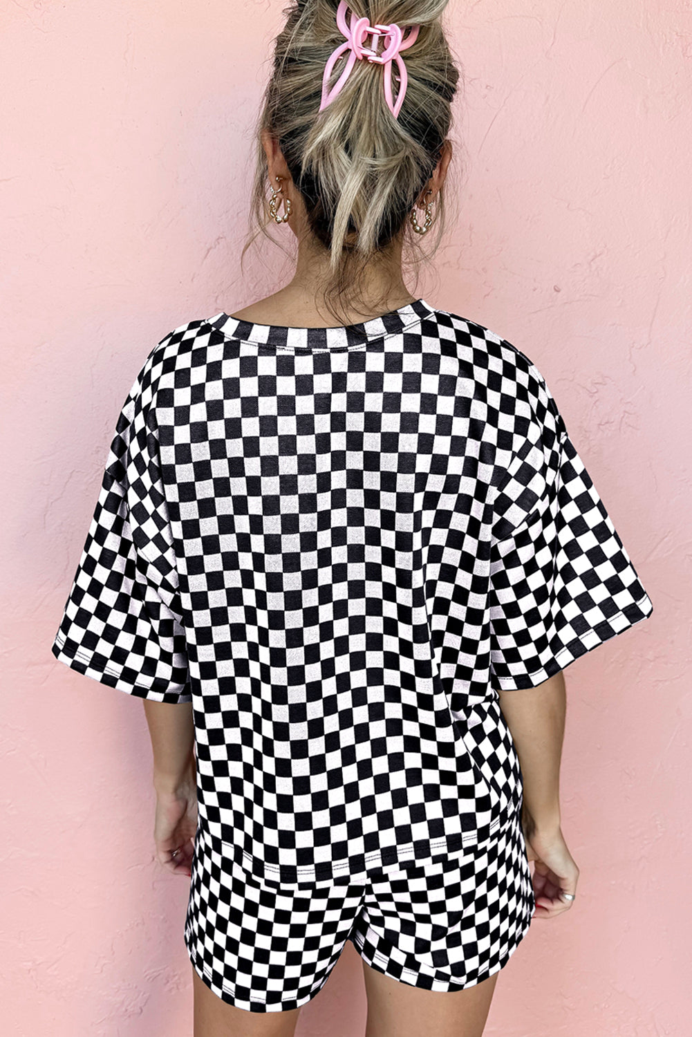 Brown Checkered Top and Drawstring Shorts Pajama Set 80612a61a43af0b4_07aab529-0a15-4718-957d-9a01c918261c