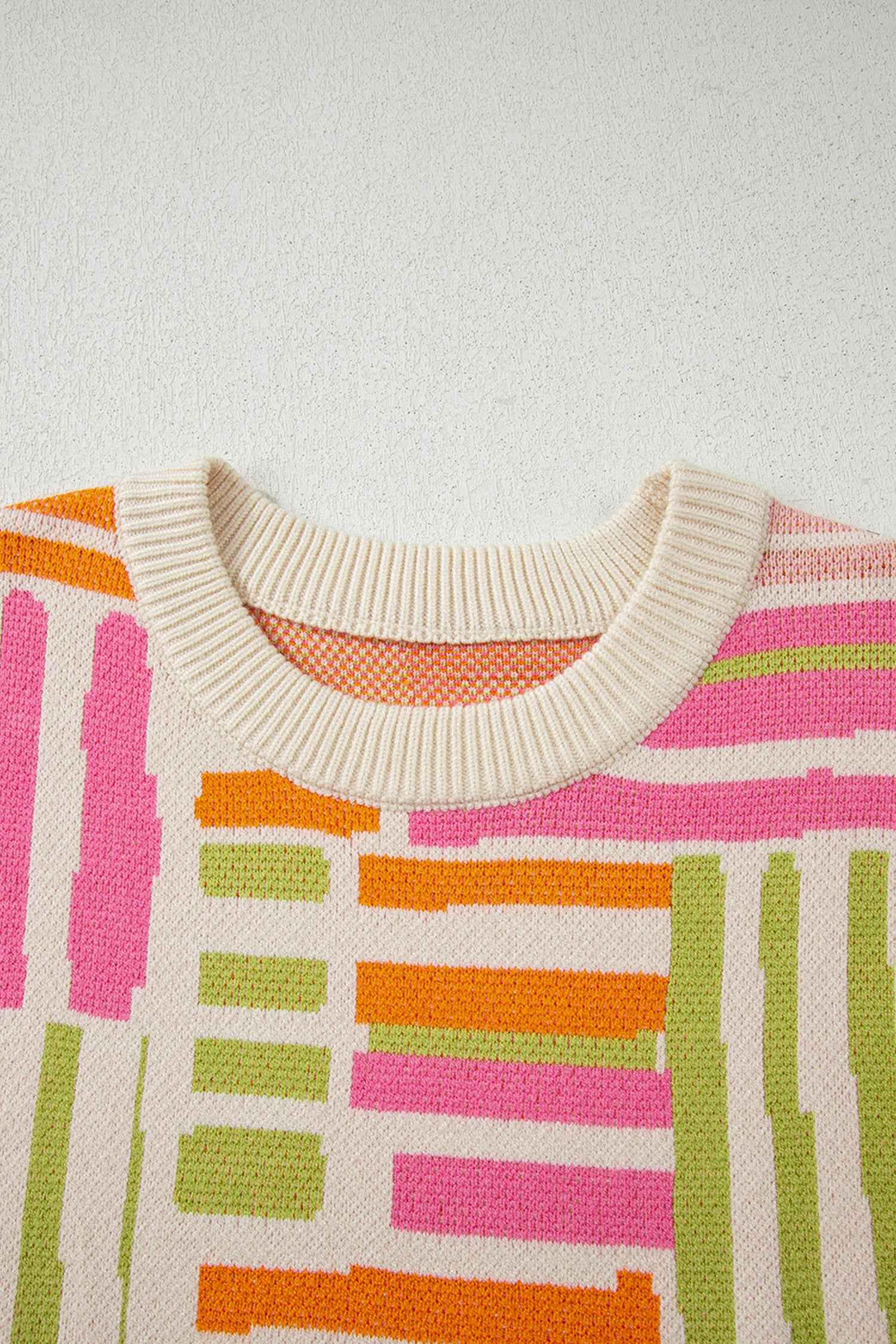 Rose Love Lines Pattern Crew Neck Puff Sleeve Sweater 8064b1e0bb595087