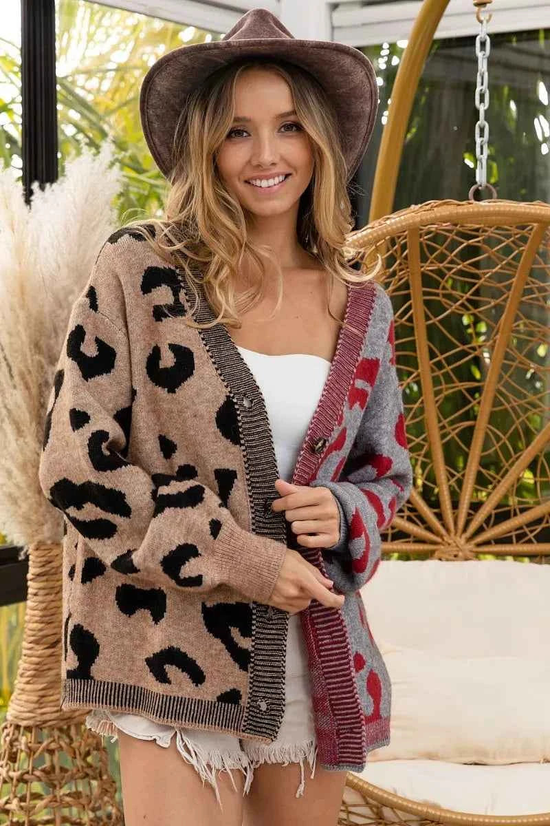 BiBi Leopard Color Block Button Down Sweater Cardigan 806e9232cbc24370ba97a320dbc7e2e0-Max-Origin