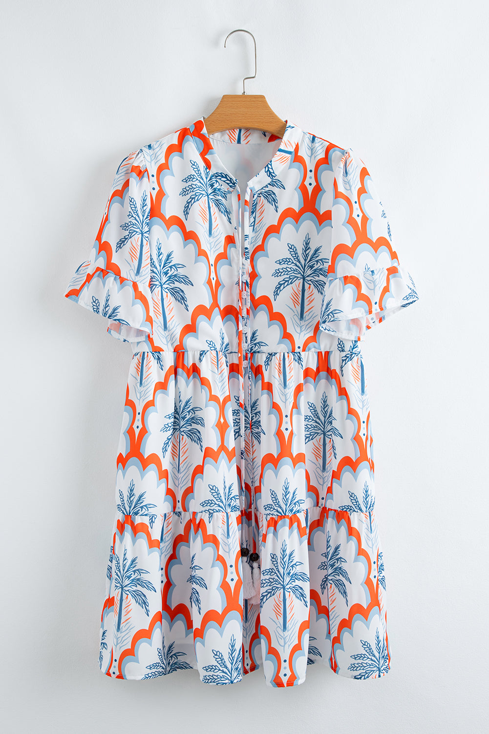 Orange Palm Tree Print Short Sleeve Flowy Dress 806ffd79111c92c8