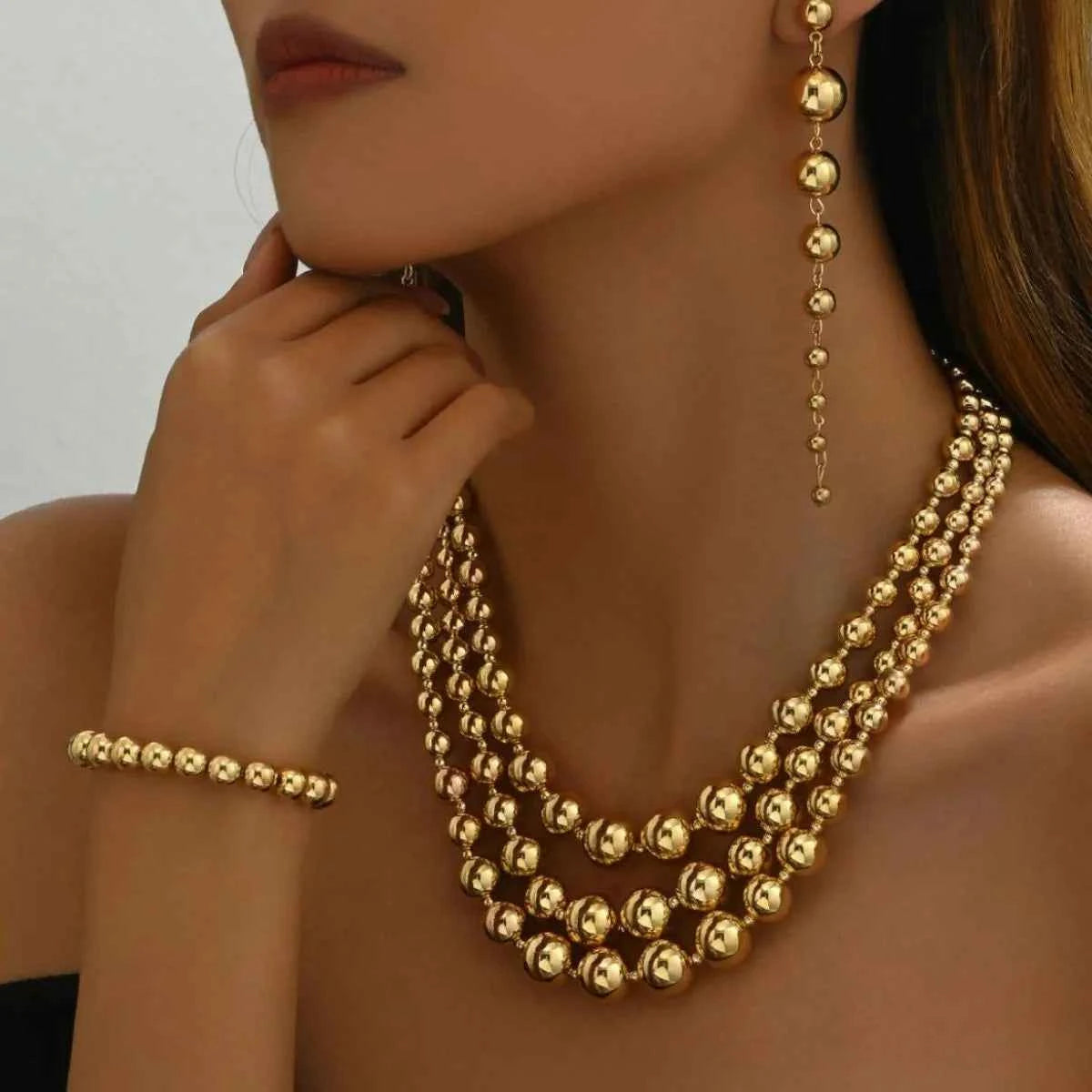 18K Stainless Steel Beaded Multi-Layered Necklace Bracelet Earrings Jewelry Set 808581e8-22e0-4657-af32-5312b7f79090-Max-Origin