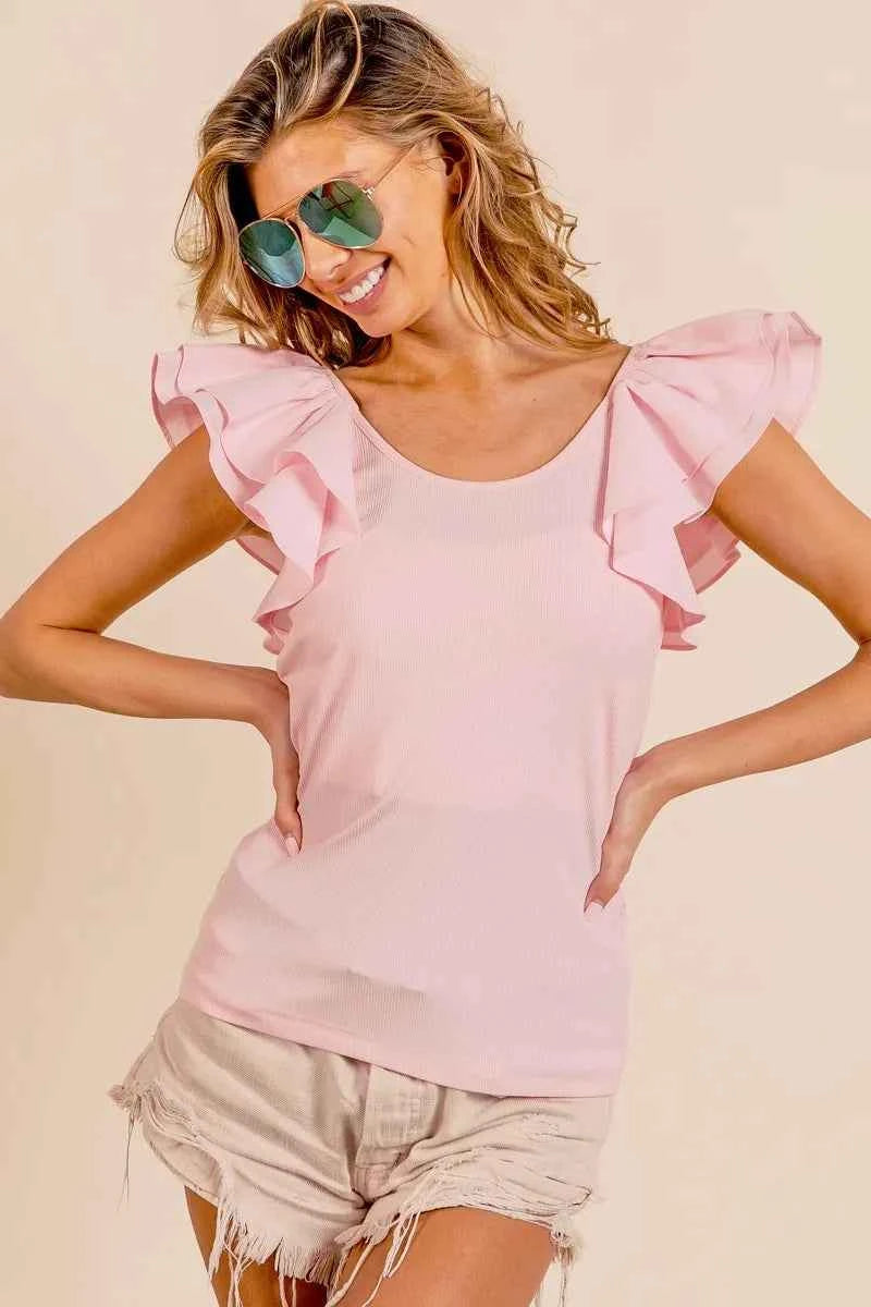 BiBi Wide Layered Ruffle Sleeve Scoop Neck Ribbed Top 8088b12e095a47a4bc1368eac1b33f86-Max-Origin