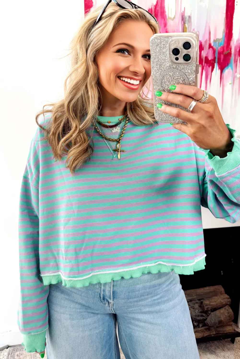 Red Stripe Exposed Seam Contrast Ribbed Trim Oversize Sweatshirt 8092ddae814d4fe6