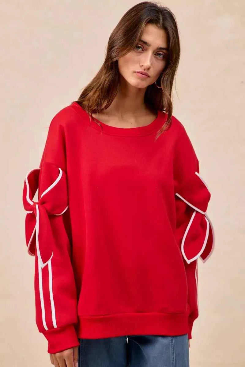 BiBi Bow Detail Sleeves Fleece Sweatshirt 809cecb2-6ef3-4087-ba41-d751a81a7850-Max-Origin