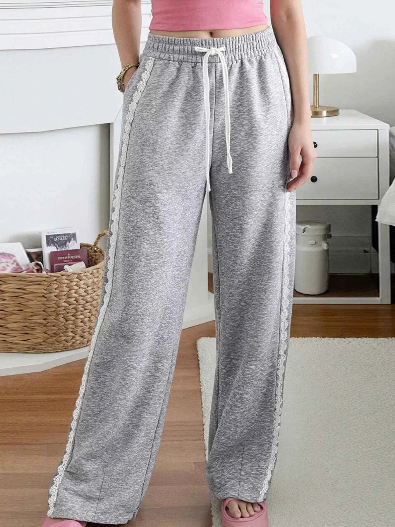 Lace Trim Wide Leg Pants Gray 80a0a0f871464fa4a8fc448989dca548-Max-Origin