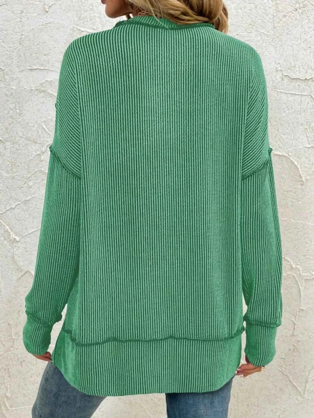 Side Slit Round Neck Dropped Shoulder Sweatshirt 80a16020b57c4f8e960bb616b1945d13-Max-Origin