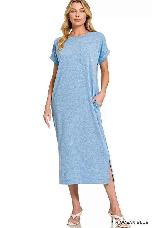 Zenana Round Neck Short Sleeve Midi Dress H OCEAN BLUE 80a40d0c8d344a56ab2a77caa539cb72-Max-Origin