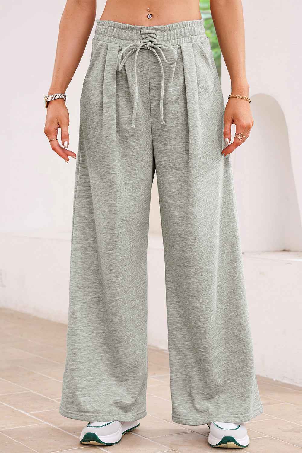 Dearlovers Black Tied Elastic High Waist Pleated Detail Solid Sweatpants Gray 75%Polyester+25%Cotton 80a994c2a1b42938