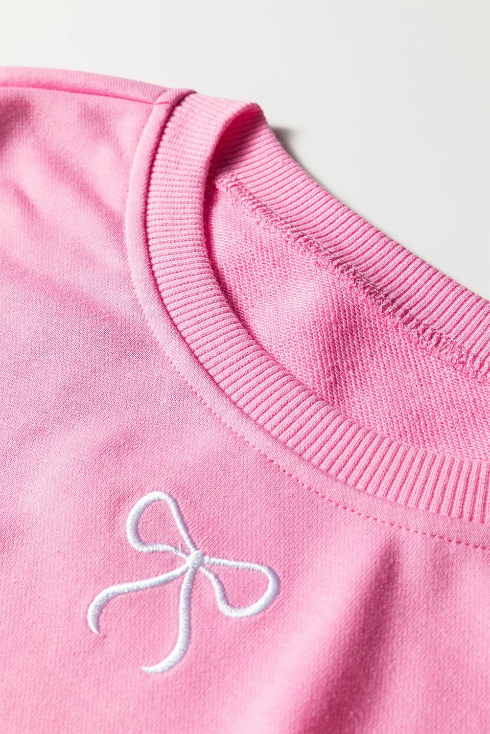 Sachet Pink Bow Embroidery Long Sleeve Pullover and High Waist Shorts Set 80aa505adeba23df