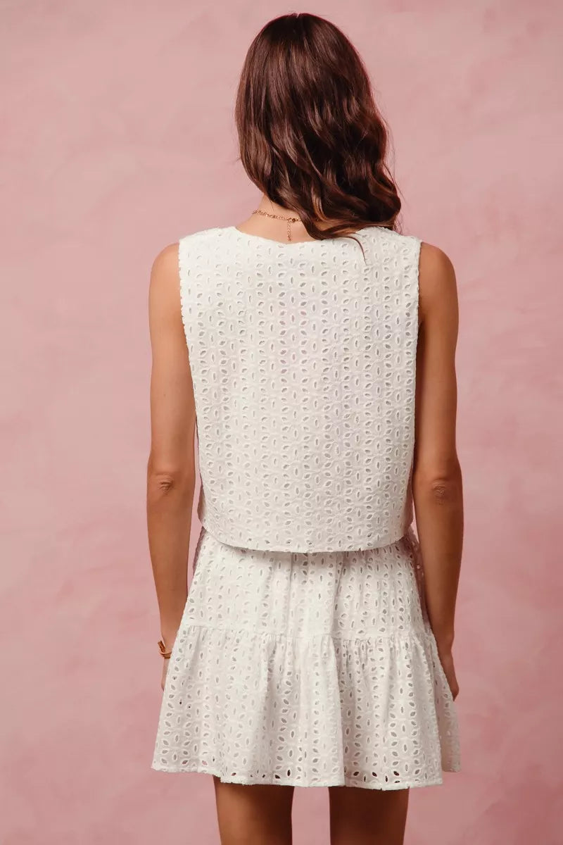 SO ME Floral Eyelet Lace Tie Front Vest Top and Tiered Mini Skirt Set 80aa6f8d49c044e39b7bddfdbcd1f776-Max-Origin