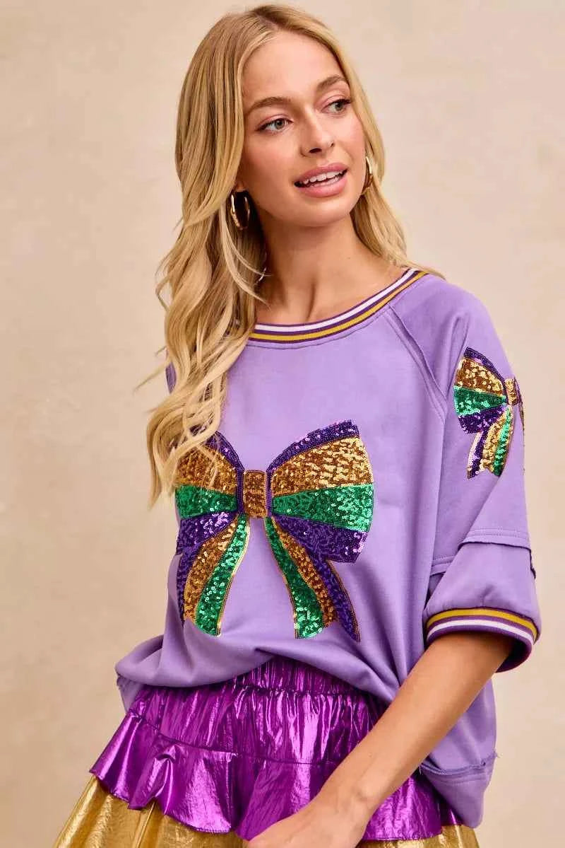 BiBi Mardi Gras Theme Ribbon Sequin Patched Top 80b36b506ac94062adecb732a57bfec2-Max-Origin