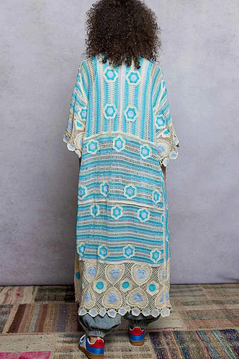 POL Striped and Floral Pattern Crochet Longline Cardigan 80b91425-80cf-4cae-8a4a-60b540df6172-Max-Origin