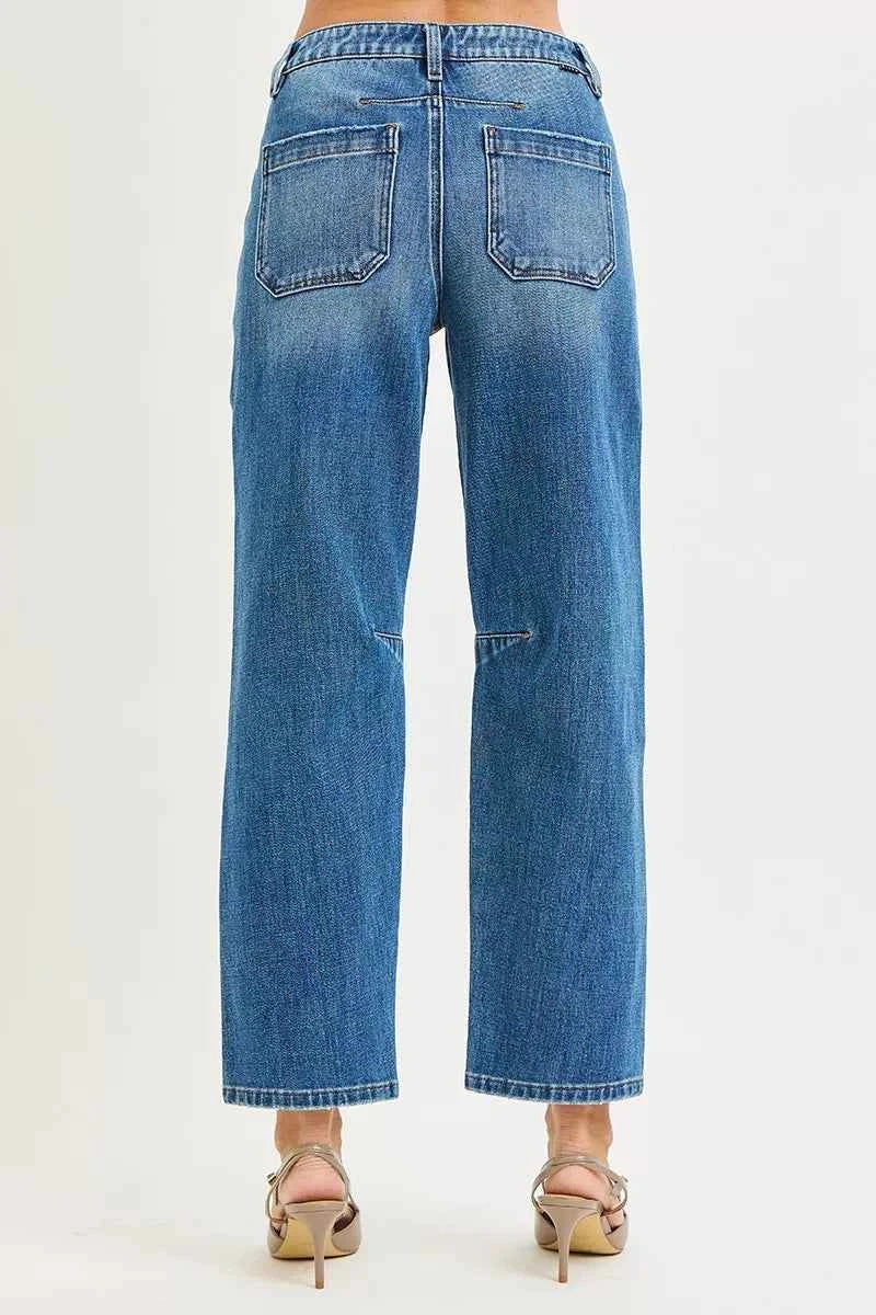 RISEN 4 Way Stretch Mid Rise Barrel Jeans with Patch Pocket Detail 80c4146c5aab49e1b1b3eb74af6ce513-Max-Origin