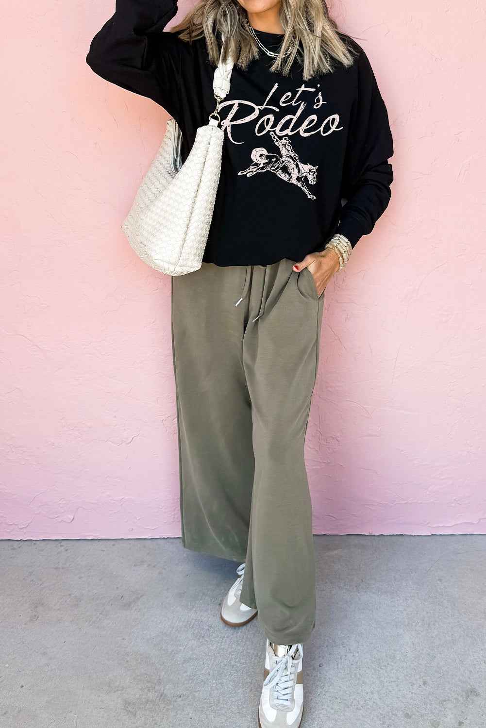 Black Lets Rodeo Western Print Pullover Sweatshirt 80c6a74ce9e5f3e4