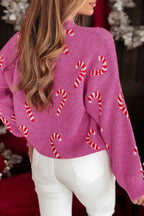 Sachet Pink Christmas Candy Cane Drop Shoulder Sweater 80ce39f123b49158
