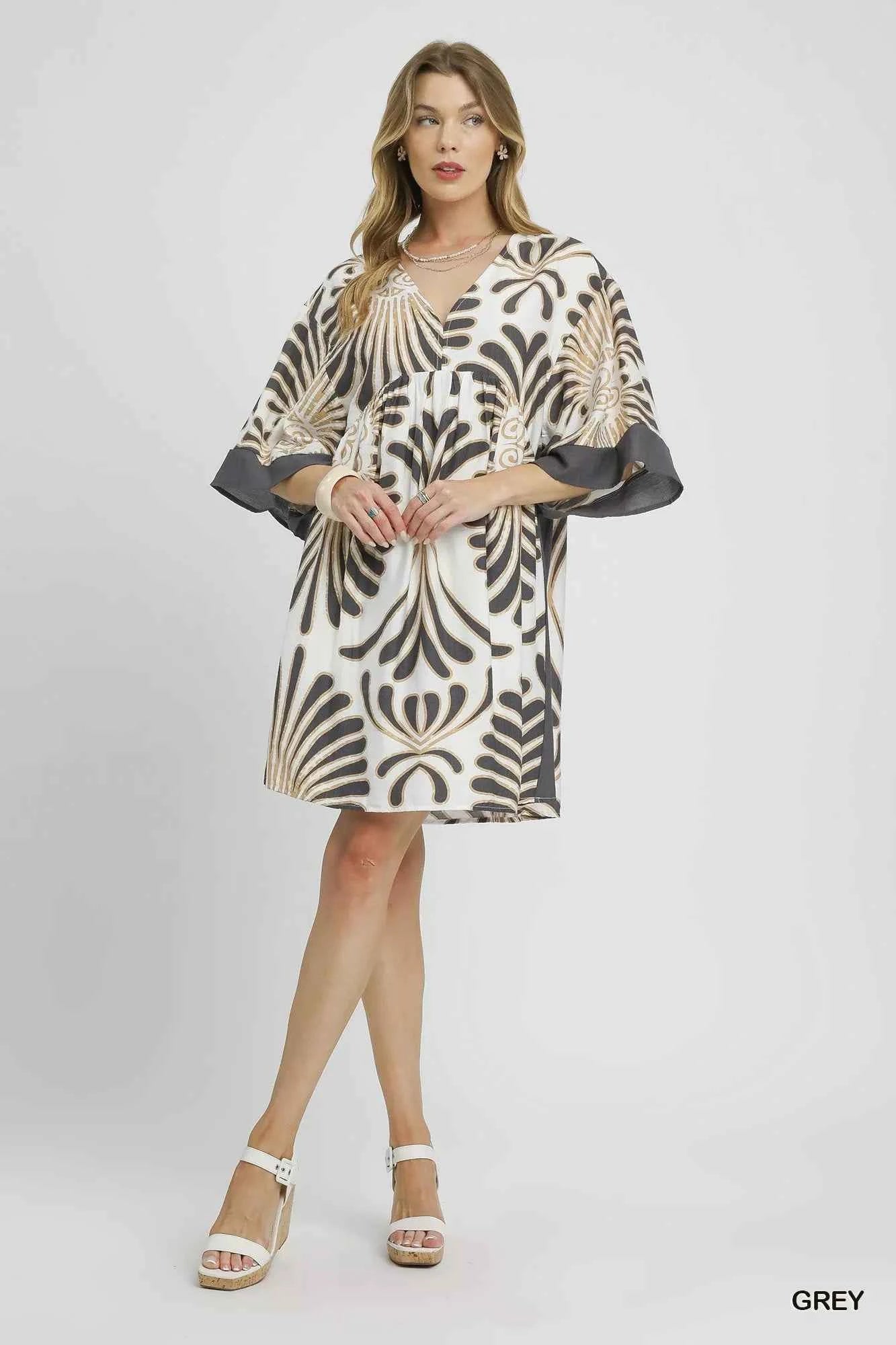 Abstract Print Kimono Sleeve Mini Dress GREY 80d32f0f-5c6a-40f1-888c-9772e49affbd-Max-Origin