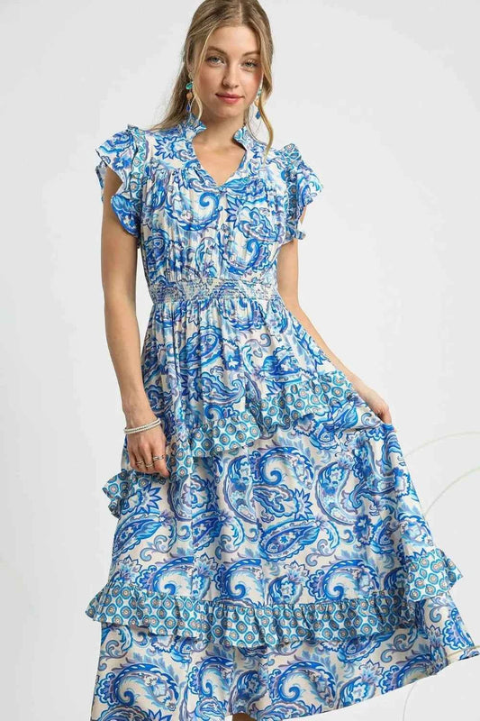 Umgee Paisley Print Ruffle Sleeve Midi Dress 80d7e186-cf6e-4e9a-9239-0ce41d90d62f-Max-Origin
