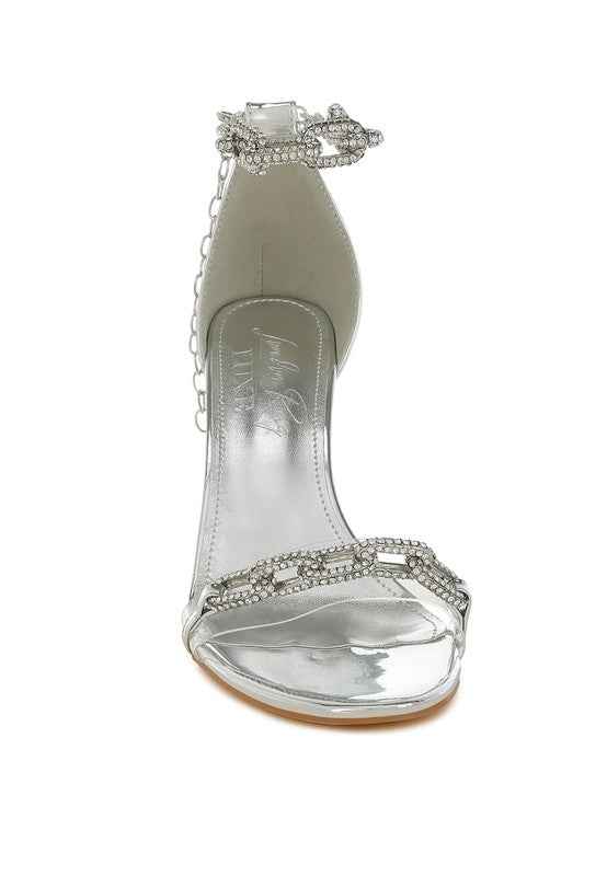 Traben Rhinestones Chain Metallic Stiletto Sandals 80ddbba8-9d42-4149-bcb0-fc79d42cc5e3
