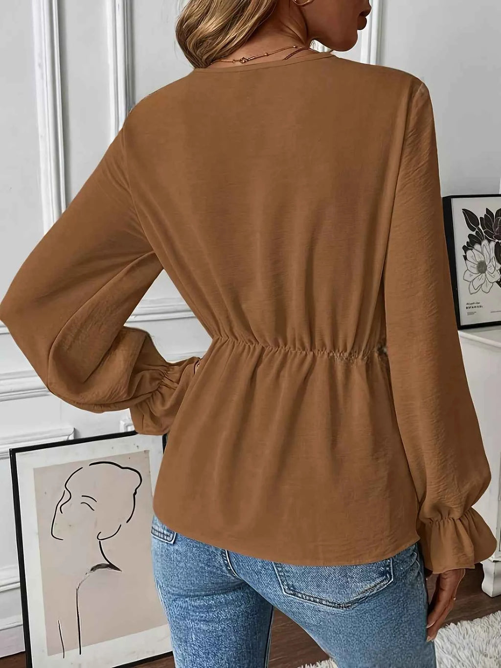 Knot Front Flounce Sleeve Blouse 80dfd398ffaf4b58852a4b5f230bc874-Max-Origin