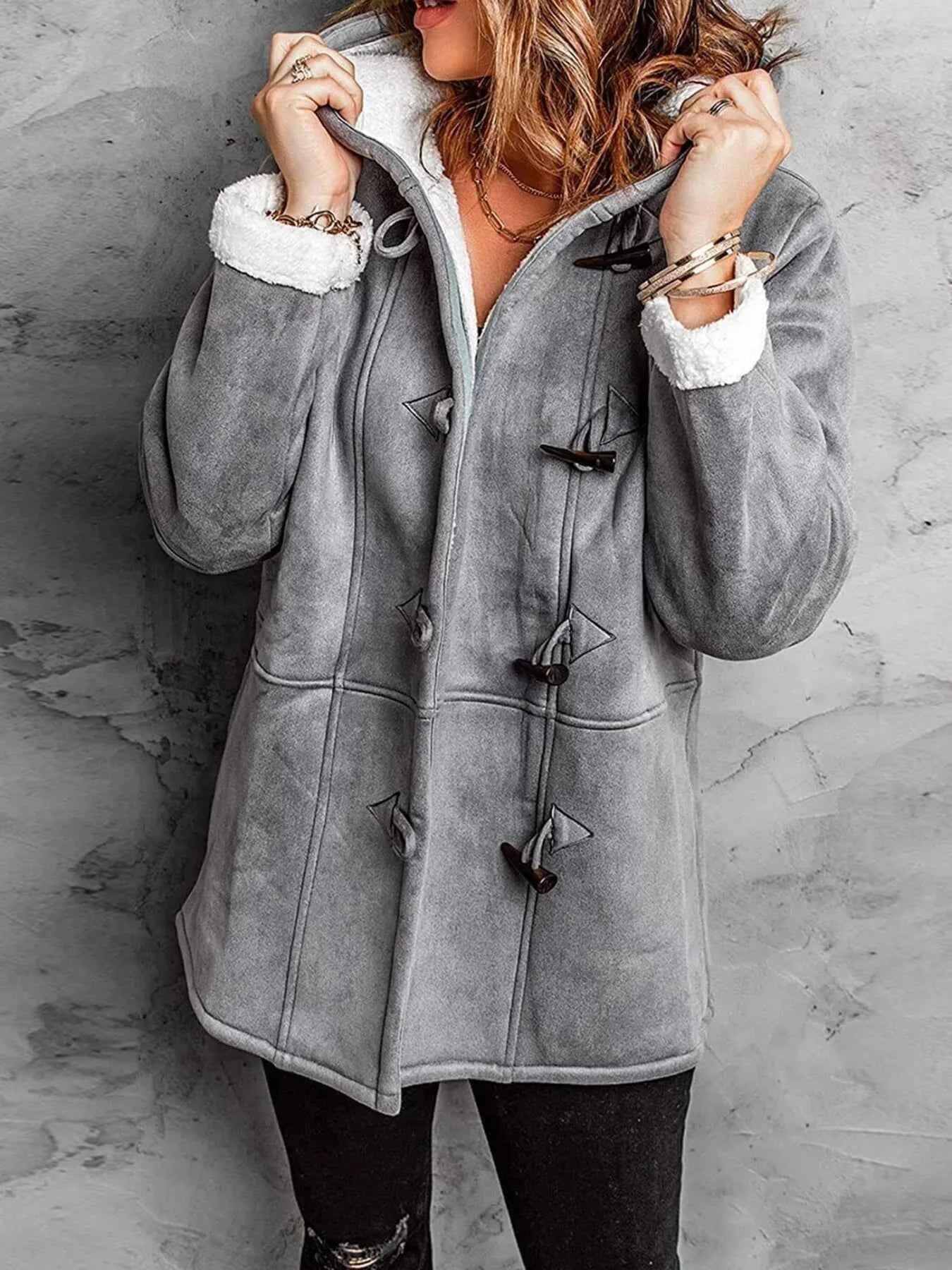 Full Size Cozy Sherpa Lined Toggle Coat with Hood Plus Size