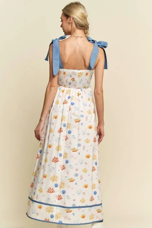 Davi & Dani Denim Binding Detail Smocking Summer Maxi Dress 80ee87875aa542e6b799b3b58a42f873-Max-Origin