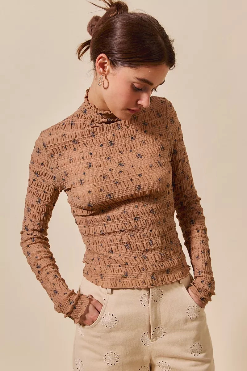 SO ME Floral Print Textured Long Sleeve Knit Top 80f2216852b0456f8b359f60c8715599-Max-Origin