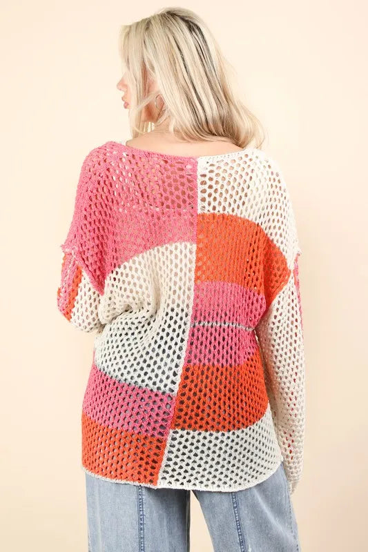 VERY J Color Block Oversized Summer Knit Cover Up 80fa1f8166a44e509cc9db75482e936d-Max-Origin