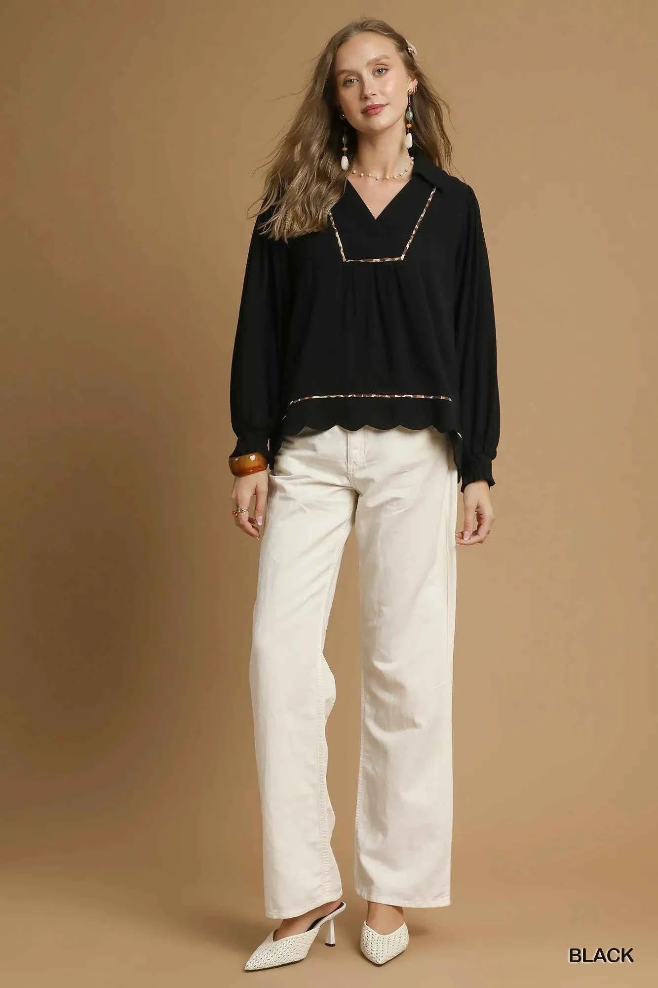 Umgee Full Size Linen Scallop Hem Blouse with Contrast Trim Plus Size 80fc5df7-886b-4a7f-86e6-cab953150c5d-Max-Origin