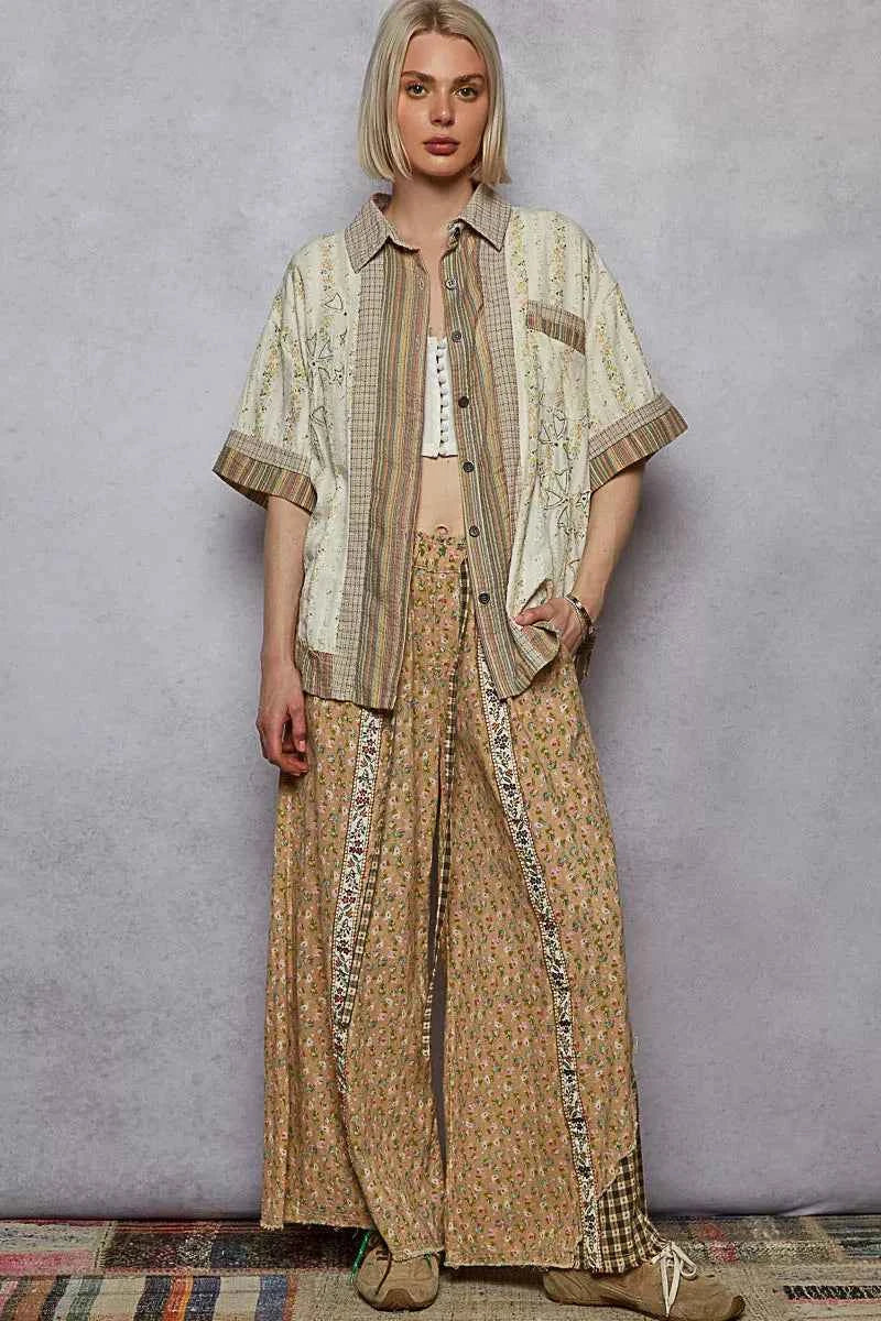POL Printed Button Down Patchwork Short Sleeve Shirt 80fd3e4d-a1fc-4460-83fc-3770ef4e6498-Max-Origin