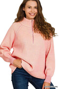 Zenana Ribbed Two Tone Half Zip Sweater DK PINK TAUPE 810478e17bea45d4811a588404c4ea42-Max-Origin