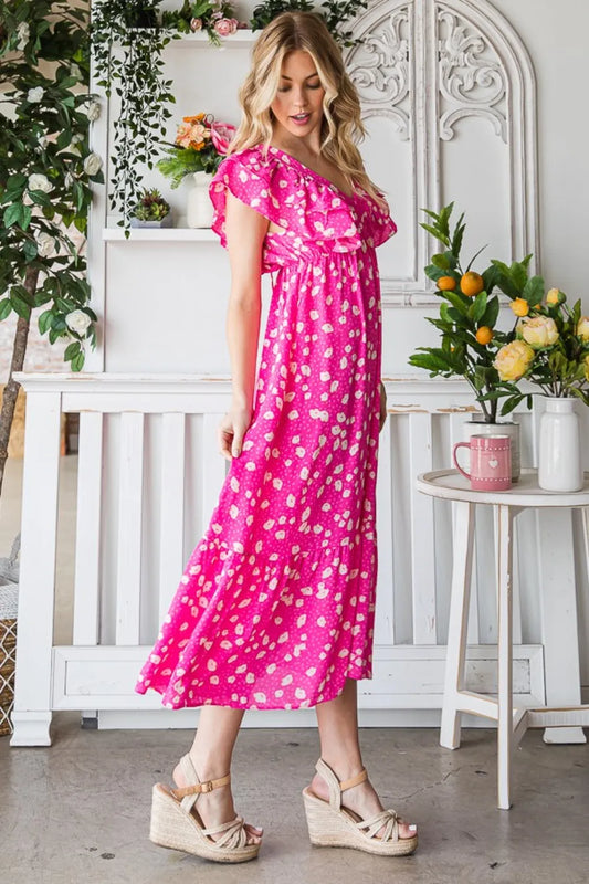 Printed V-Neck Ruffle Trim Tiered Midi Dress 8105db98-e289-4cff-962e-600f1e5f8323-Max