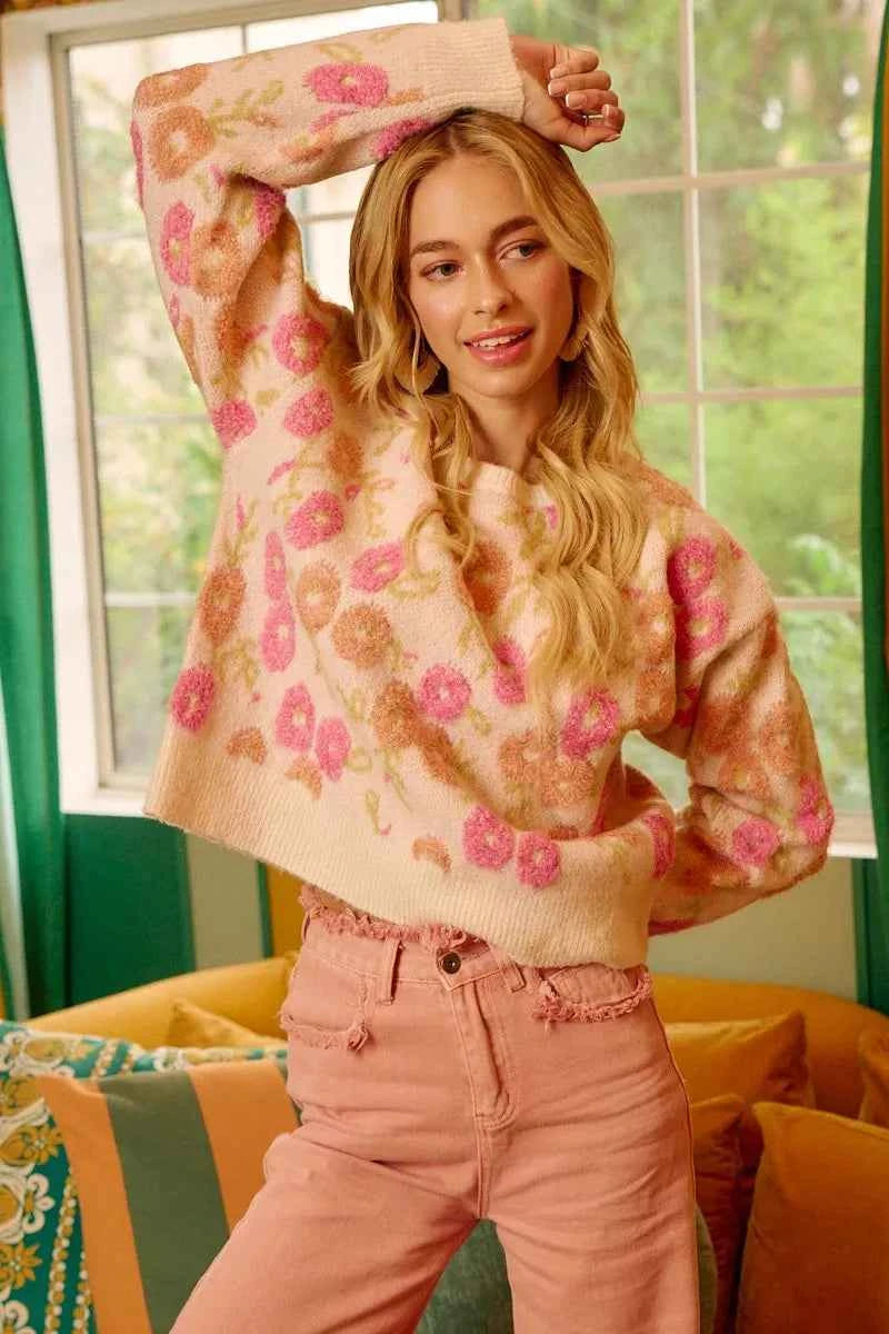 BiBi Towel Texture Floral Pattern Sweater 810d508da87b459d8d20238a888decbf-Max-Origin