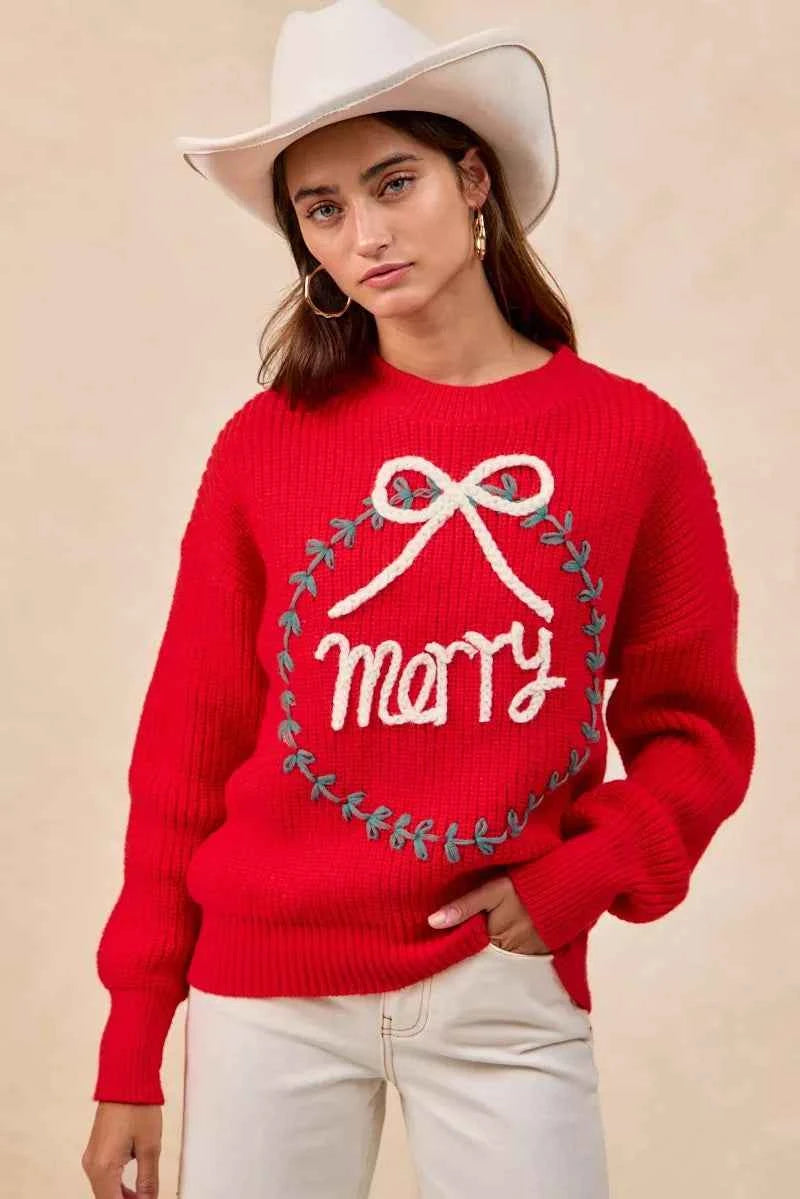 BiBi Christmas Wreath Merry Letter Knit Top 811aa4f9adef40a4a8f1632abbc9005f-Max-Origin