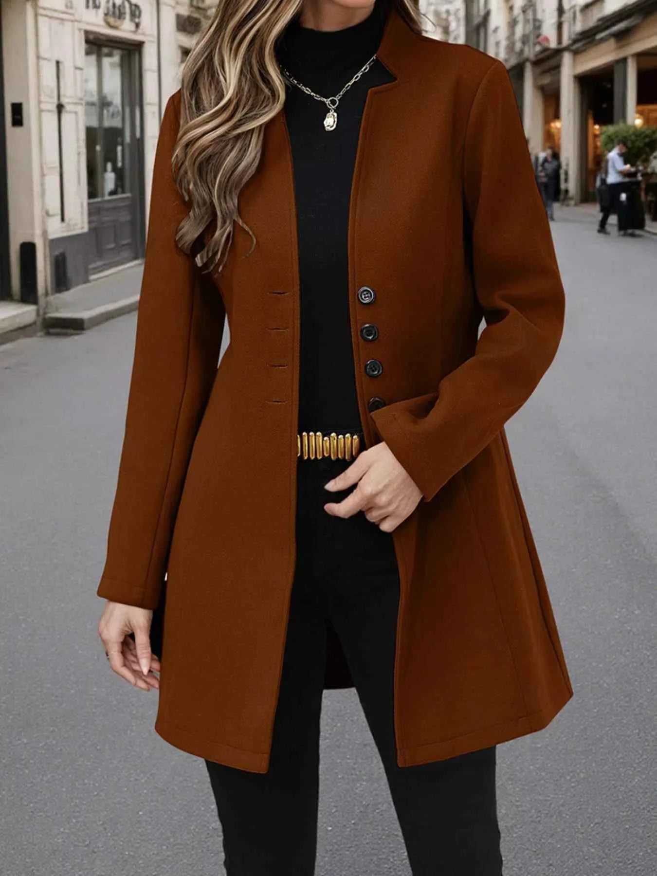 Button Up Long Sleeve Coat Tan 8120a791-6be4-46c3-9342-88785223326b-Max-Origin