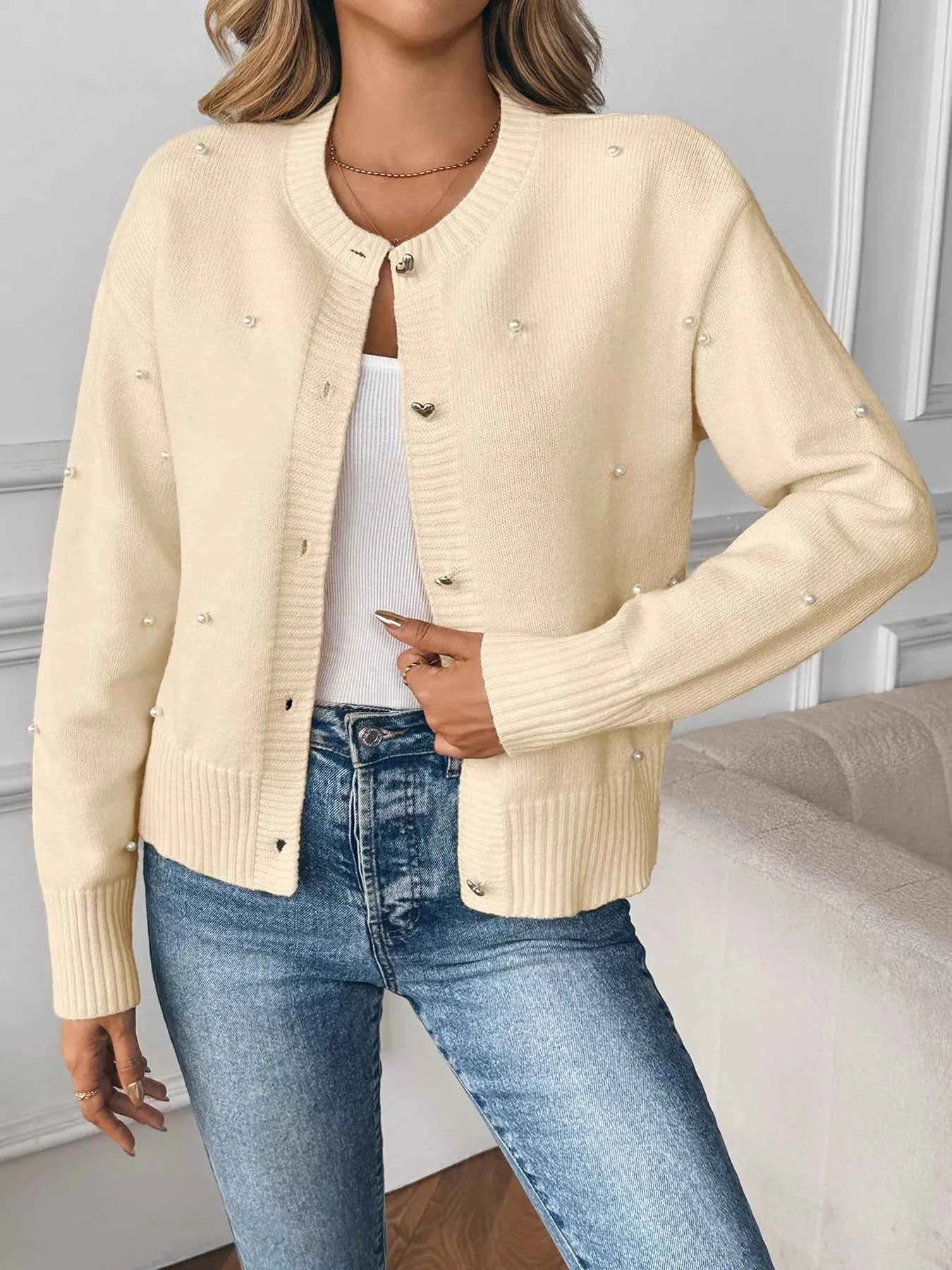 Pearl Embellished Button-Up Cardigan 81243845e1fa4b398ca7747d7acc109c-Max-Origin