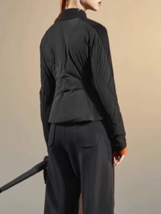 Women's Chenille Stand Collar Jacket | Cropped Black Jacket