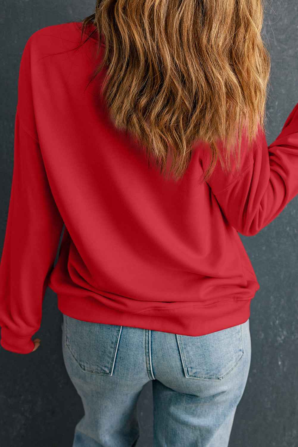 Red Shimmering Merry Christmas Tree Patched Pattern Festive Sweatshirt 81378265b4217b63