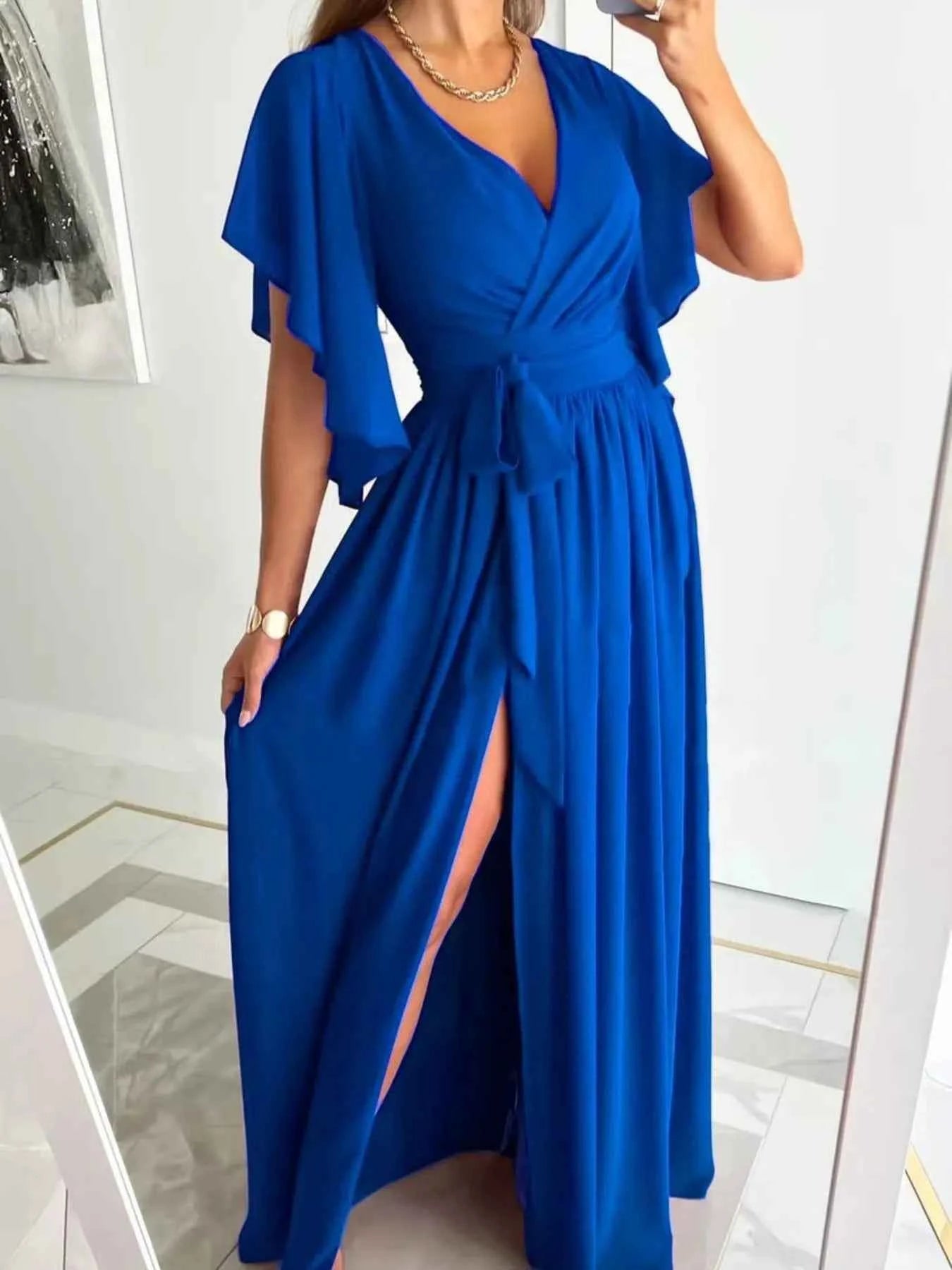 Flutter Sleeve Surplice Tie Waist Dress Blue 8138821e95ef409b9c9ab72f24a2f150-Max-Origin