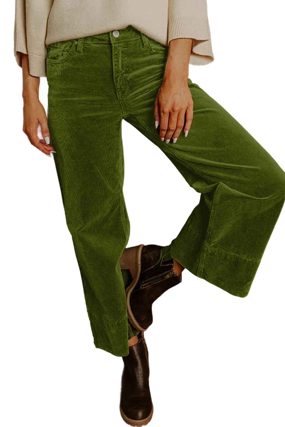 Burgundy Corduroy Solid Color High Waist Wide Leg Pants 813c022767ed6692