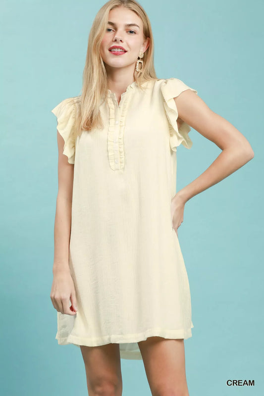 Ruffle Sleeve Henley Shift Dress CREAM 814629d4-2056-4422-b14e-b952db8ab456-Max-Origin