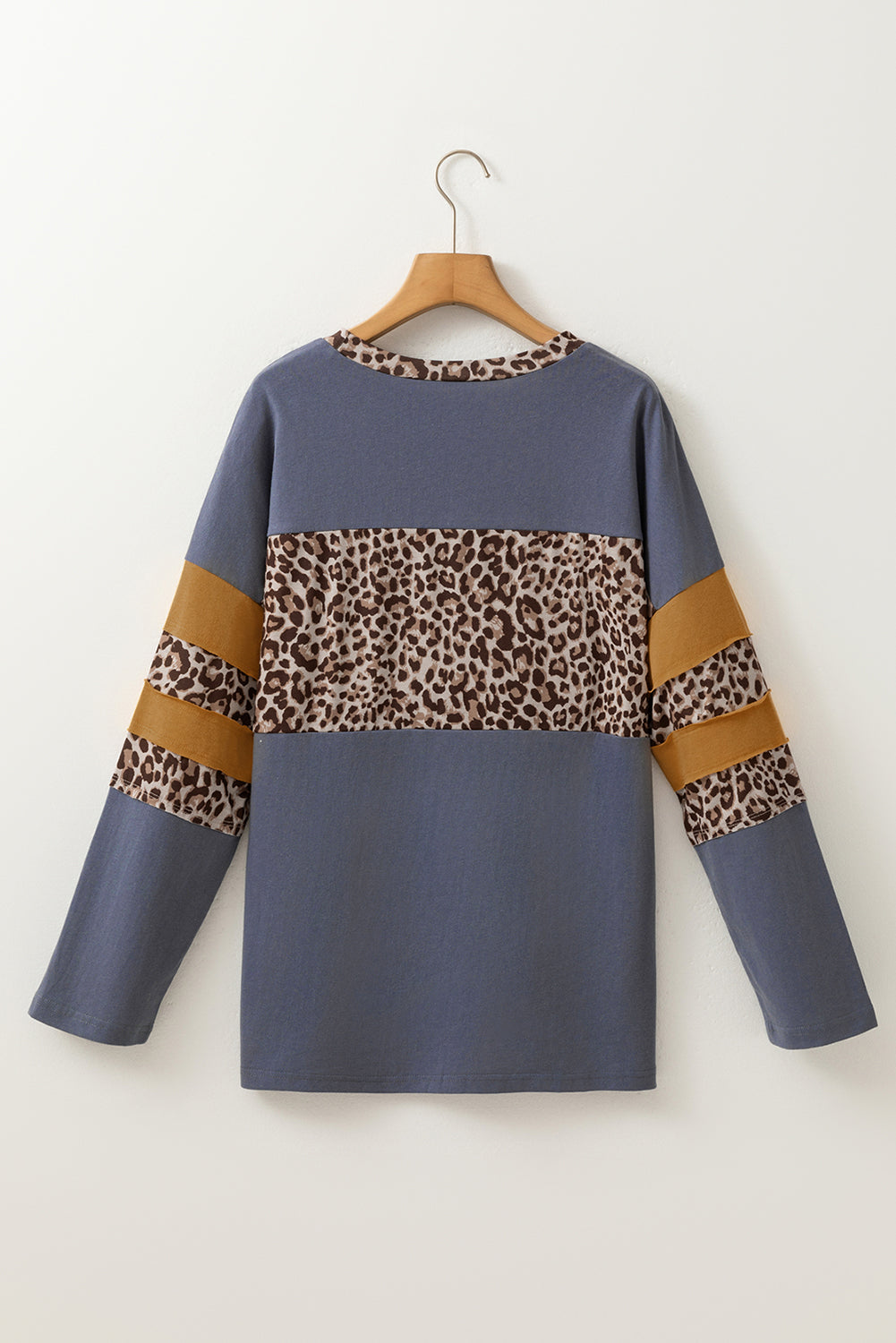 Dark Blue Leopard Colorblock Patchwork Drop Shoulder Top 814a1b4af6817e87