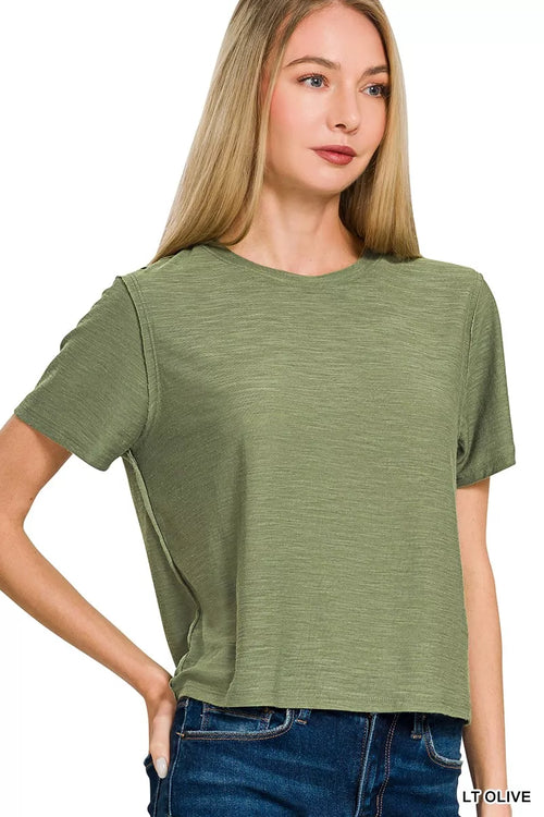 Zenana Slub Short Sleeve Tee LT OLIVE 814b66dace294483bb6a81176a120ab4-Max-Origin