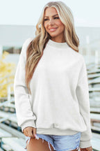 White Oversize Drop Shoulder Reversible Mock Neck Sweatshirt White 65%Polyester+35%Cotton 814bc621da36d643