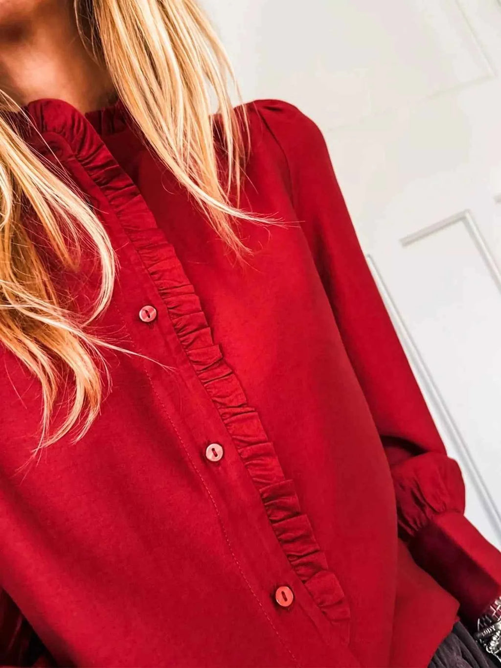 Ruffle Trim Long Sleeve Shirt 81503476-3010-4517-8e05-5ba50622a76b-Max-Origin